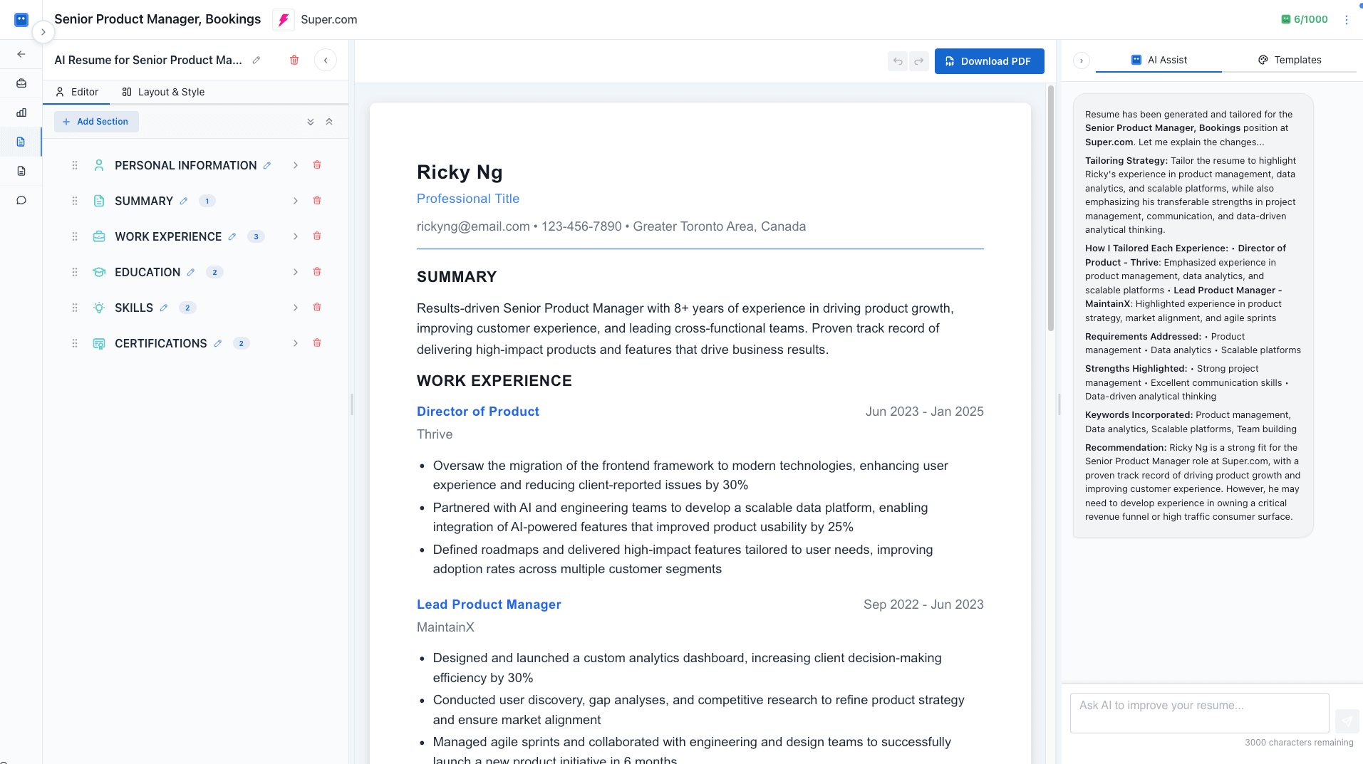 AI Resume Builder - Demo Screenshot